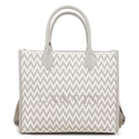 Off White and Beige Herringbone Shopper Tote