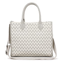 Off White and Beige Herringbone Shopper Tote