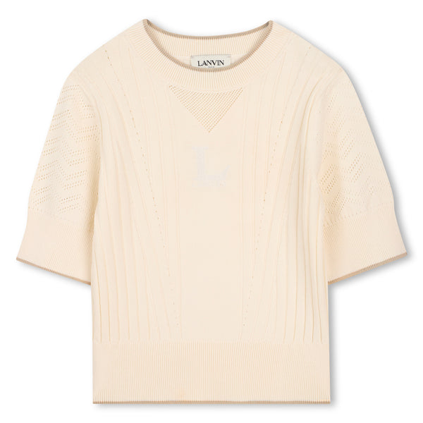 Cream Short Sleeve Knit Sweater