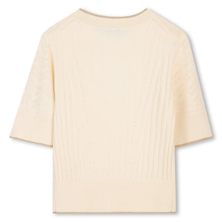 Cream Short Sleeve Knit Sweater