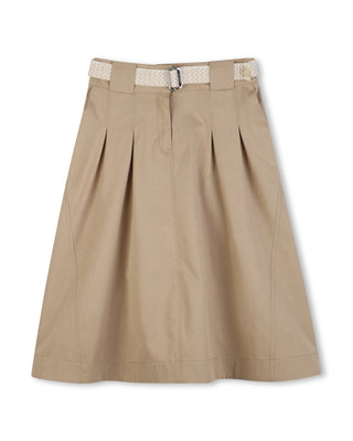 Khaki Belted Midi Skirt