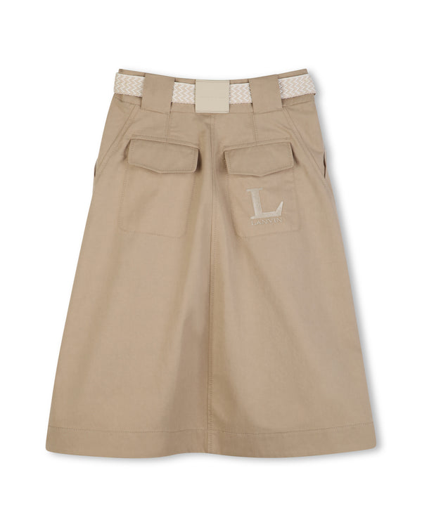 Khaki Belted Midi Skirt