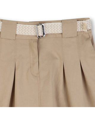 Khaki Belted Midi Skirt