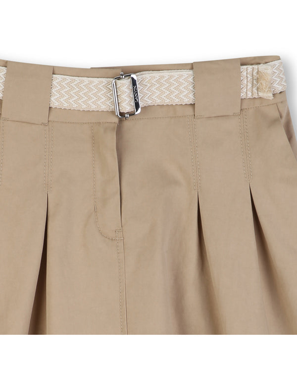 Khaki Belted Midi Skirt