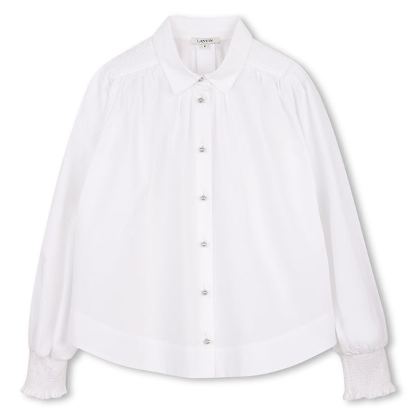 White Poplin Button Up Blouse