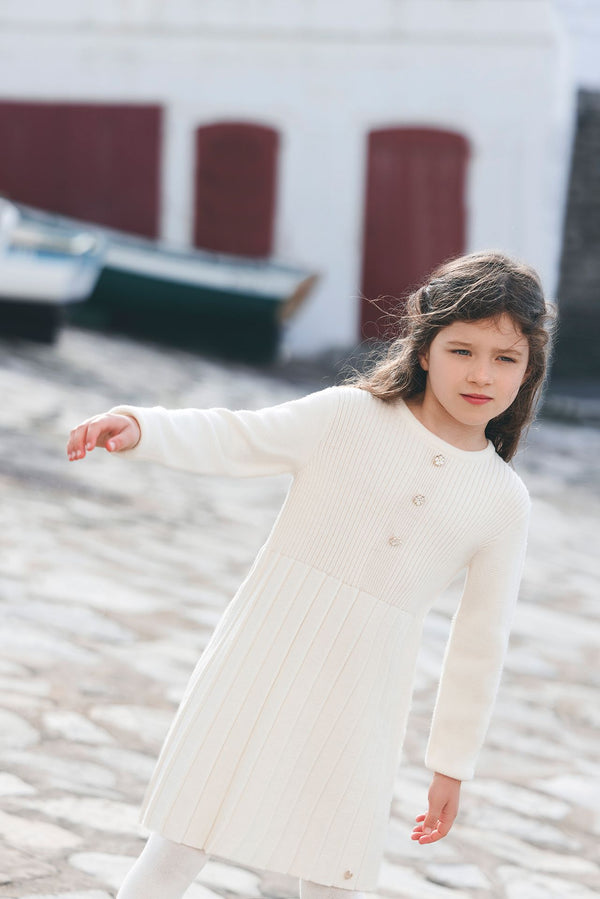Ivory Pleated Knit Dress