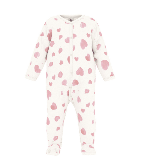 White and Pink Baby Heart Print Footie