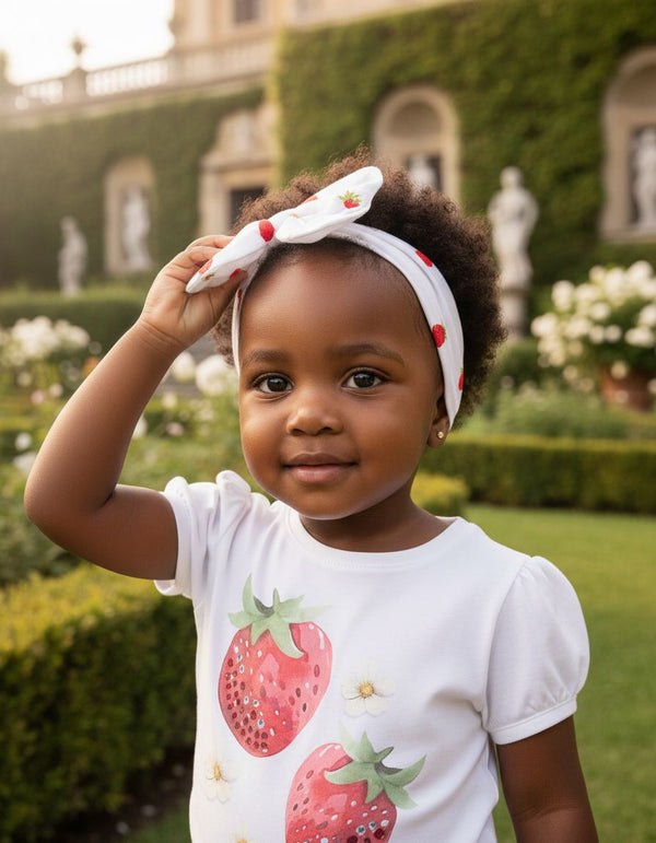 White Strawberry Puff Sleeve Tee