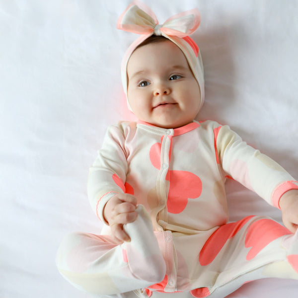 Ivory Heart Print Footie and Hat