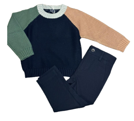Navy Colorblock Sleeve Sweater