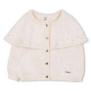 Ivory Knitted Scallop Ruffle Cardigan