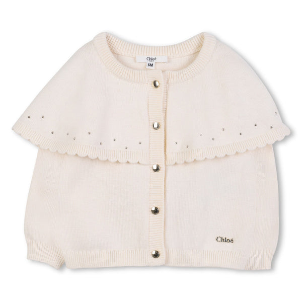 Ivory Knitted Scallop Ruffle Cardigan