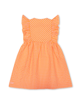 Orange Dajour Gingham Flutter Sleeves Dress
