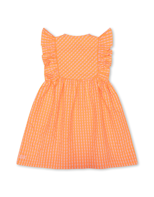 Orange Dajour Gingham Flutter Sleeves Dress