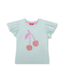 Light Blue Tjancy Cherry Graphic Flutter Sleeve Tee