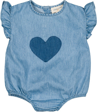 Light Blue Baby Billie Heart Chambray Romper