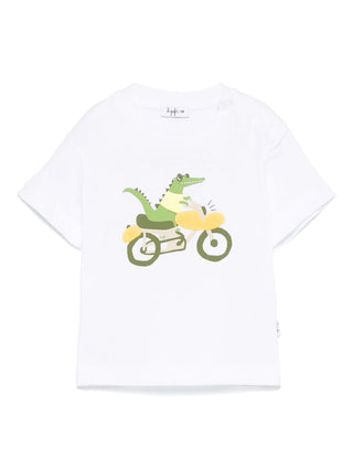 White and Green Alligator Tee