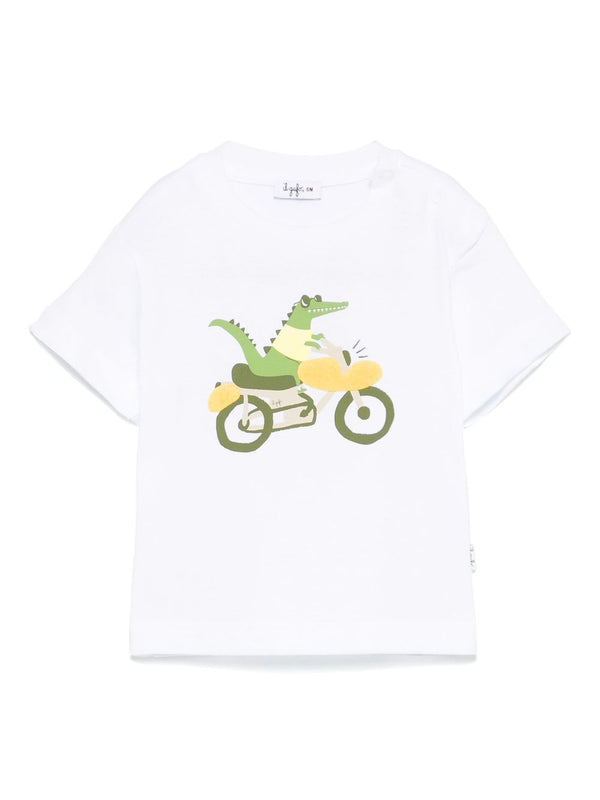 White and Green Alligator Tee