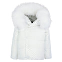 White with Blue Print Winter Coat