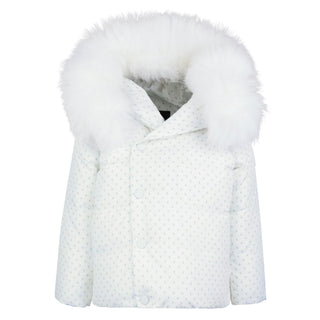 White with Blue Print Winter Coat