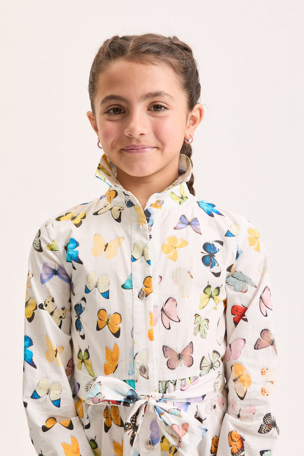 White Multicolor Butterfly Dress