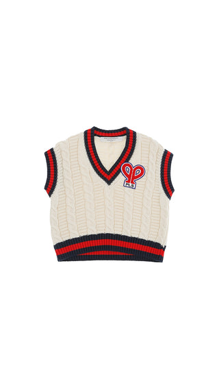 Ivory Red/Blue Trim Cable Vest