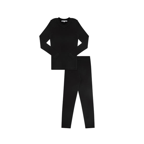 Black V-neck Pajama Set