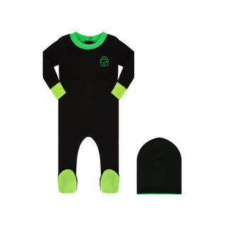 Black and Green Heartlock Neon Cuff Footie