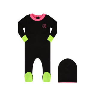 Black and Pink Heartlock Neon Cuff Footie