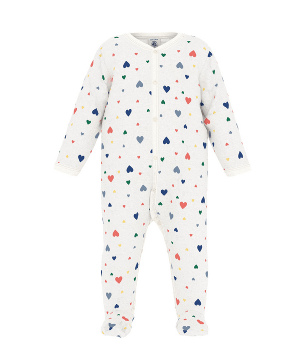 White with Multicolor Hearts Velour Footie