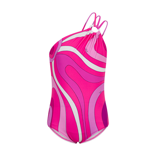 Pink Printed One Shoulder Swimsuit
