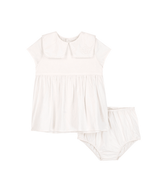 White Baby Collar Dress and Bloomer Set