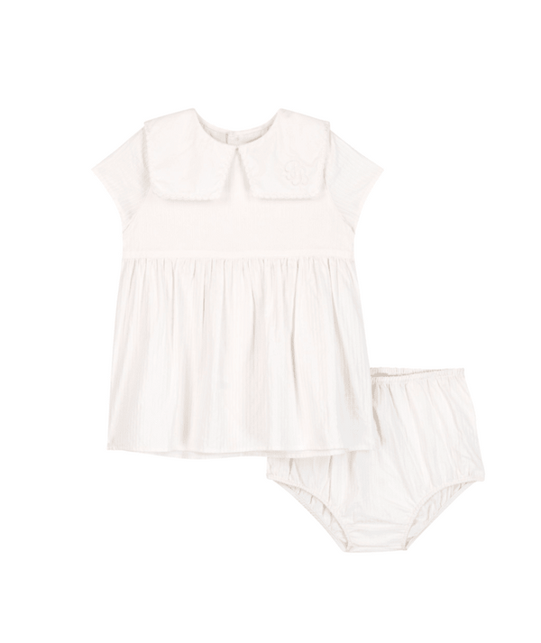 White Baby Collar Dress and Bloomer Set