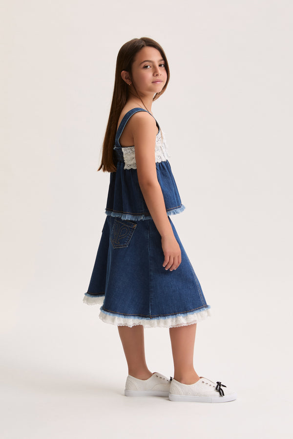 Denim Blue with Eyelet Hem Skirt