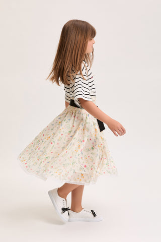 Off White Floral Belted Midi Skirt
