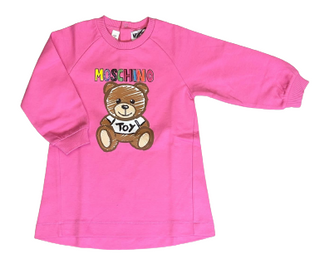Pink Teddy Baby Dress with Multi Logo