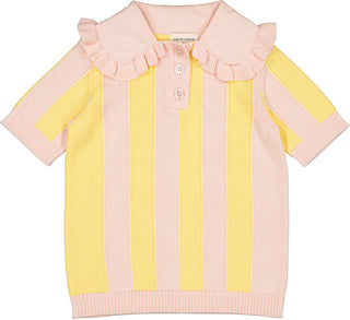 Yellow and Pink Paule Stripe Short Sleeve Sweater