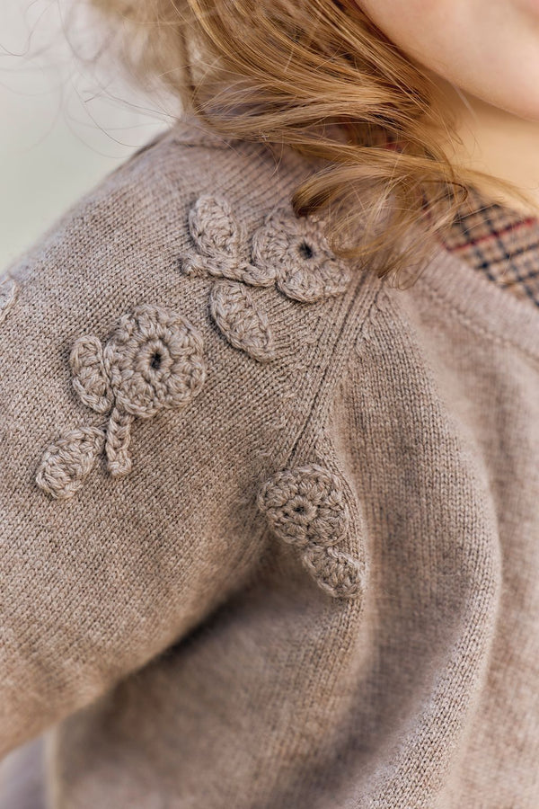 Taupe Flower Applique Cardigan