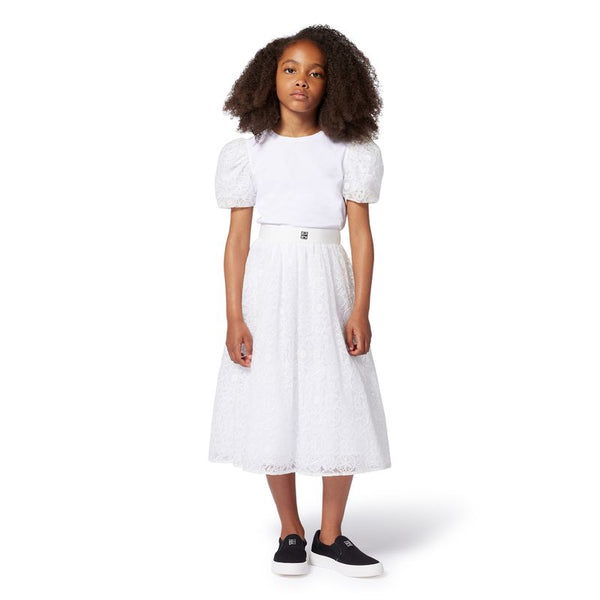 White Logo Band Midi Skirt