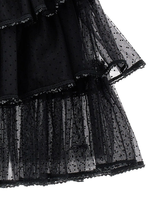 Black Tulle Tiered Midi Skirt