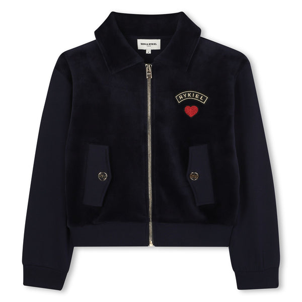 Navy Velour Zip Up Sweatshirt