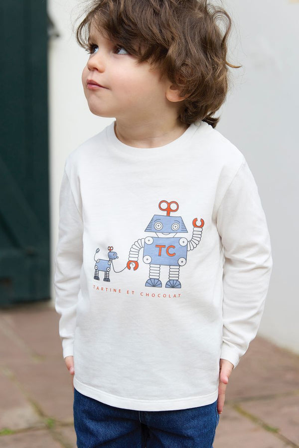 White Baby Robo Dog Long Sleeve Tee