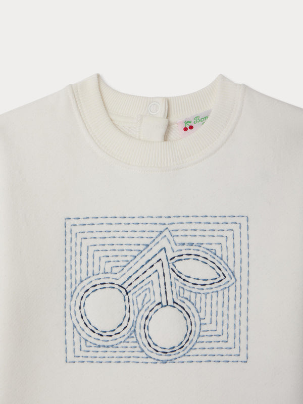 White and Blue Baby Cherry Dahlia Crewneck