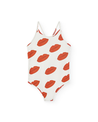 White Octopus Lips Print Swimsuit