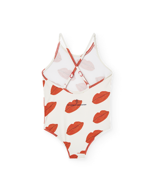 White Octopus Lips Print Swimsuit