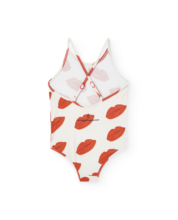 White Octopus Lips Print Swimsuit