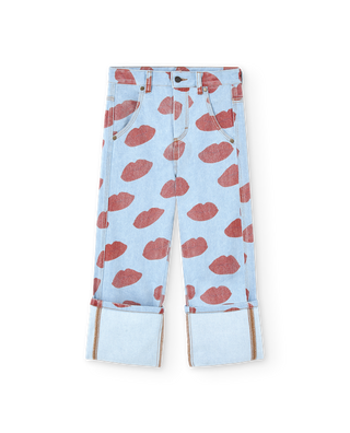 Soft Blue Ant Lips Print Jeans