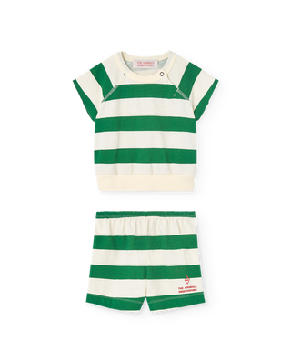 White and Green Squab Striped Baby Set