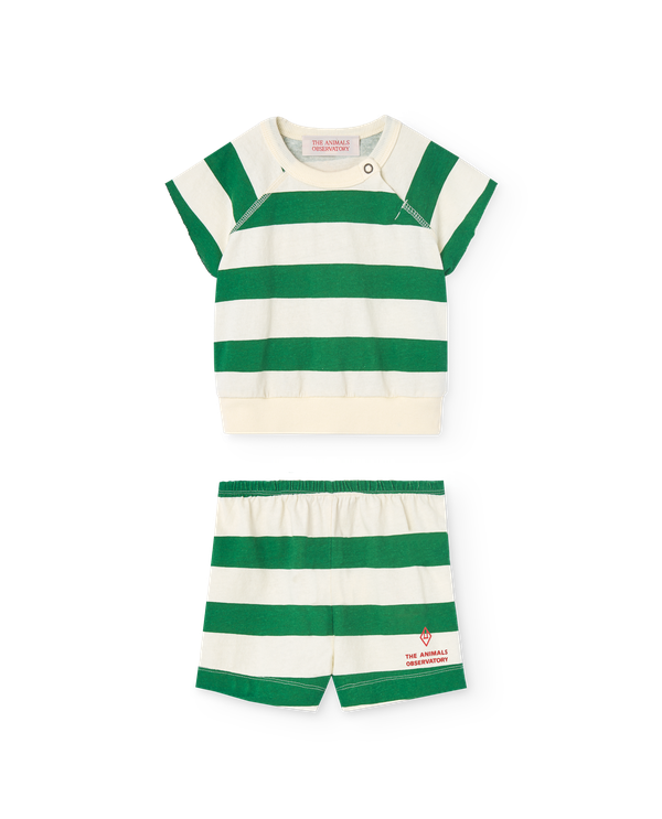 White and Green Squab Striped Baby Set