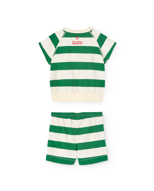 White and Green Squab Striped Baby Set